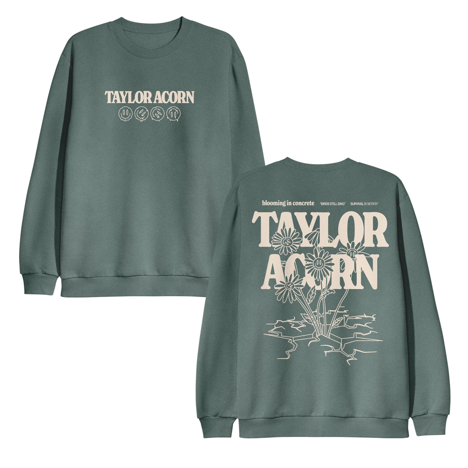 Birds Still Sing - Blue Spruce Crewneck front and back